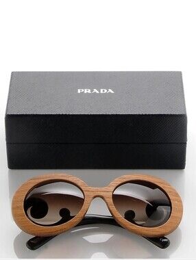 Authentic New Prada Sunglasses Unique Brown Wood-Frame